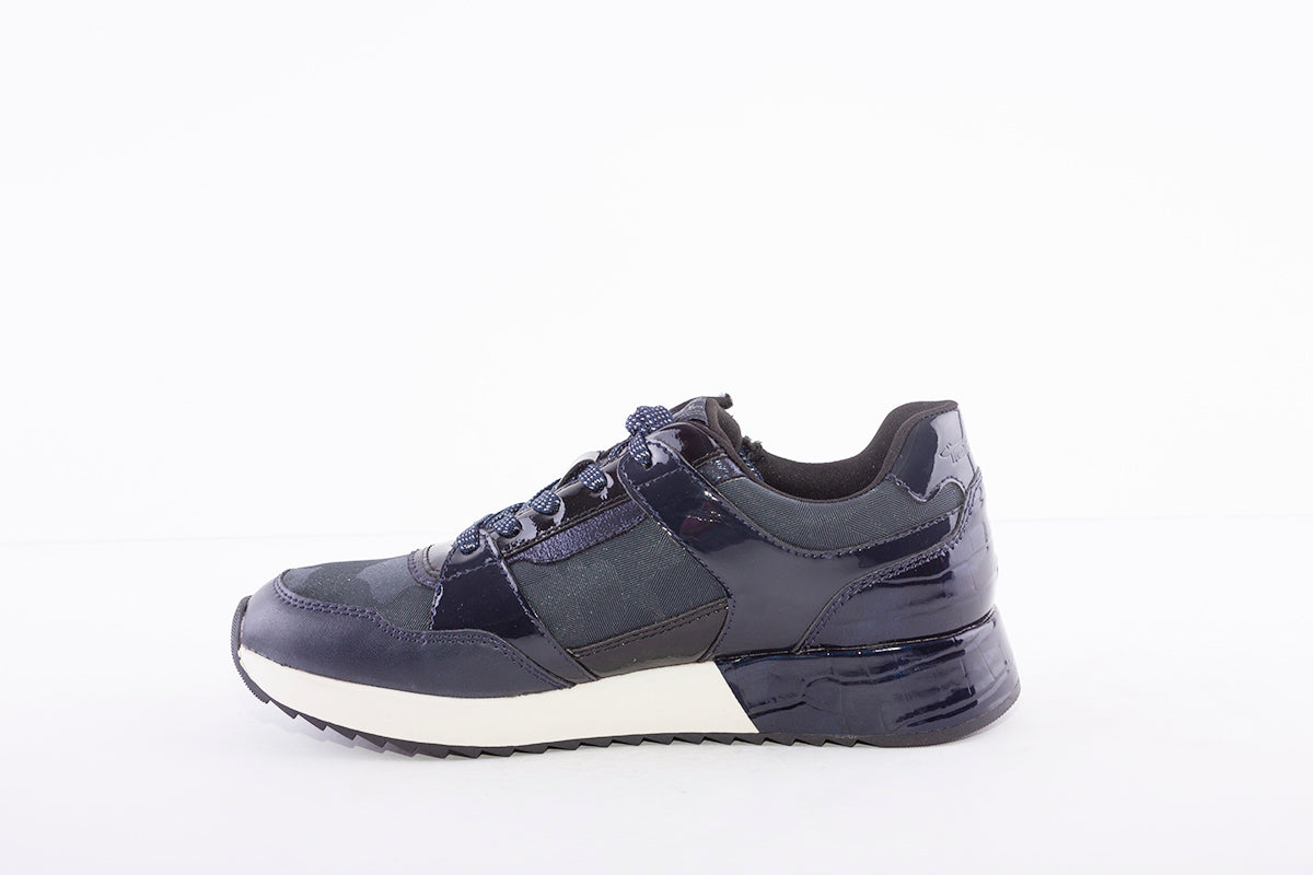 TAMARIS - LOW WEDGE LACED FASHION TRAINER WITH SIDE ZIP - NAVY MULTI
