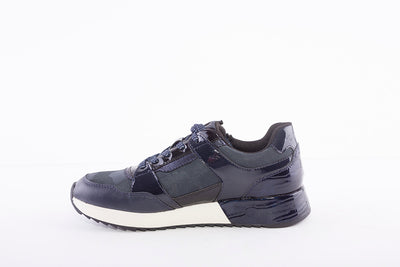 TAMARIS - LOW WEDGE LACED FASHION TRAINER WITH SIDE ZIP - NAVY MULTI