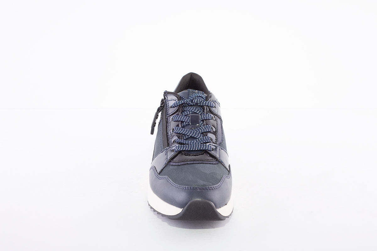 TAMARIS - LOW WEDGE LACED FASHION TRAINER WITH SIDE ZIP - NAVY MULTI