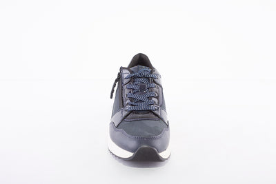TAMARIS - LOW WEDGE LACED FASHION TRAINER WITH SIDE ZIP - NAVY MULTI