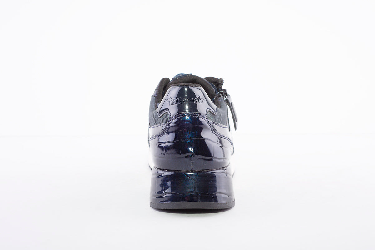 TAMARIS - LOW WEDGE LACED FASHION TRAINER WITH SIDE ZIP - NAVY MULTI