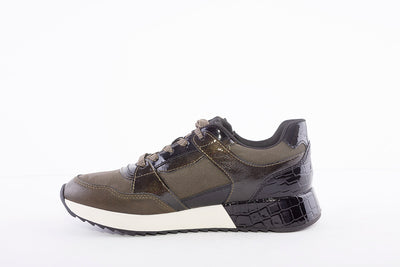 TAMARIS - 23736-761 LOW WEDGE LACED FASHION TRAINER WITH SIDE ZIP - KHAKI/BLACK