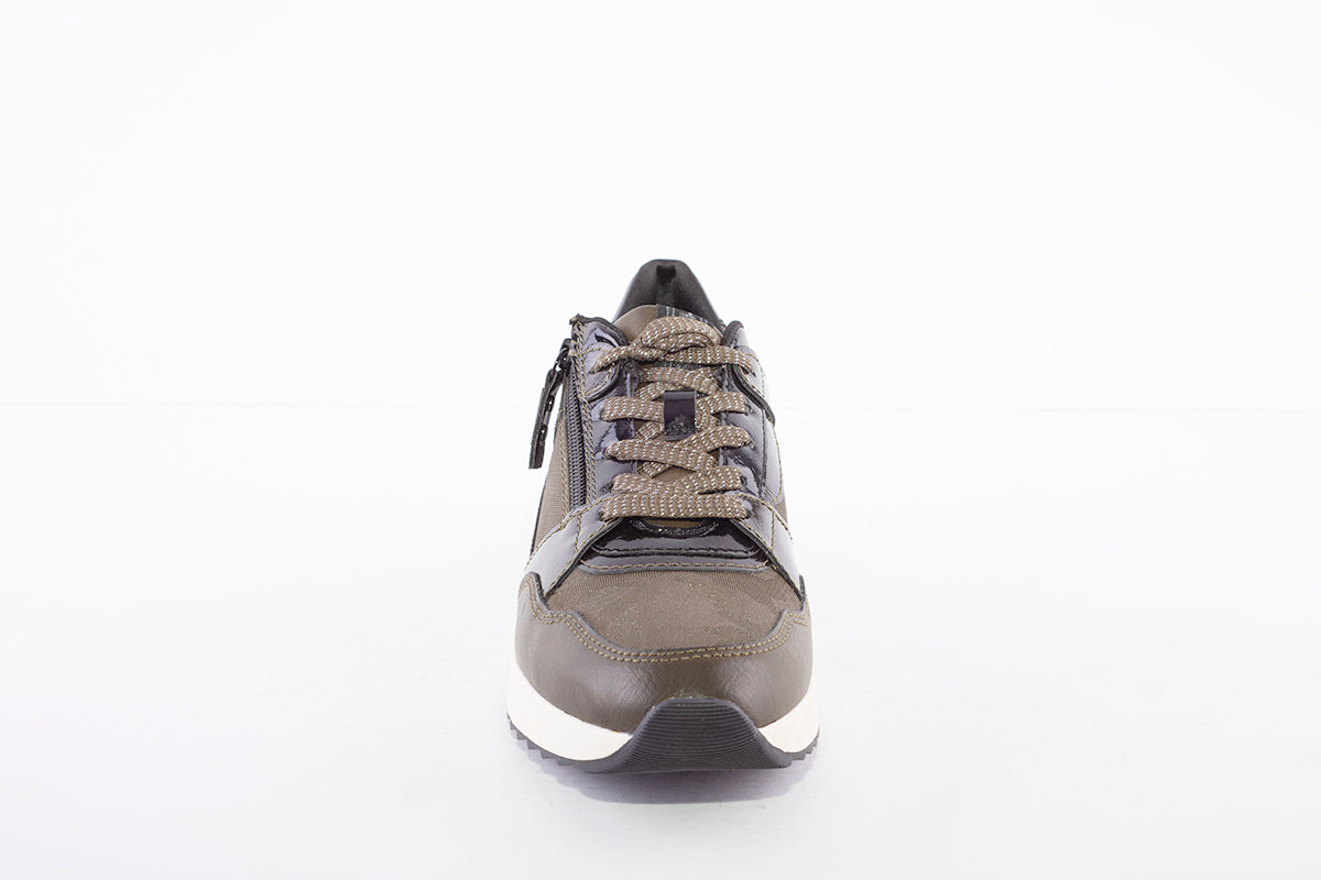 TAMARIS - 23736-761 LOW WEDGE LACED FASHION TRAINER WITH SIDE ZIP - KHAKI/BLACK