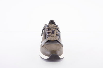 TAMARIS - 23736-761 LOW WEDGE LACED FASHION TRAINER WITH SIDE ZIP - KHAKI/BLACK