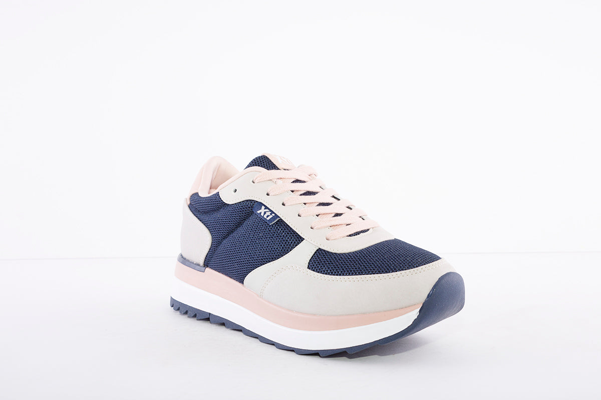 XTI - 43436 LACED FASHION TRAINER - NAVY/GREY/PINK