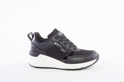 XTI - 43122 LACED WEDGE FASHION TRAINER - BLACK COMBI