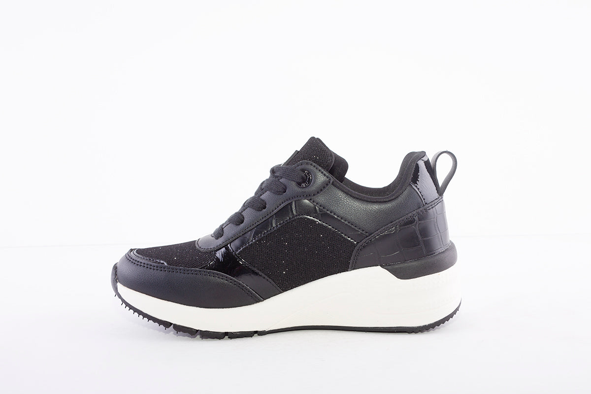 XTI - 43122 LACED WEDGE FASHION TRAINER - BLACK COMBI