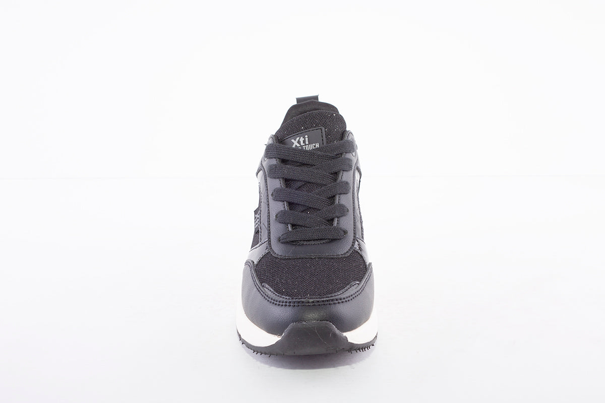 XTI - 43122 LACED WEDGE FASHION TRAINER - BLACK COMBI