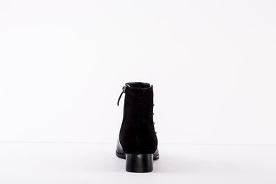 REGARDE LE CIEL THEA-01  MEDIUM SUEDE HEEL ANKLE BOOT - BLACK LEATHER/SUEDE