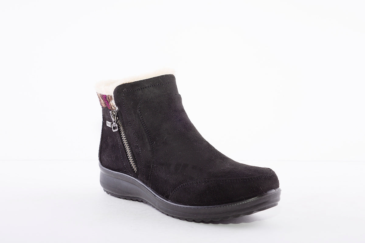 PROPET - WW1526 FLAT ZIP ANKLE COSY LINED BOOT - BLACK SUEDE