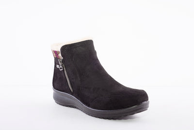PROPET - WW1526 FLAT ZIP ANKLE COSY LINED BOOT - BLACK SUEDE