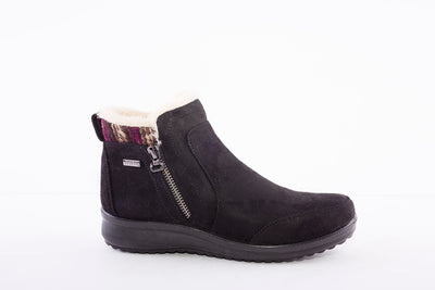 PROPET - WW1526 FLAT ZIP ANKLE COSY LINED BOOT - BLACK SUEDE