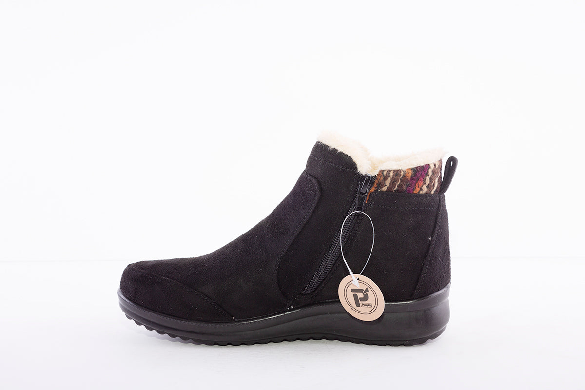 PROPET - WW1526 FLAT ZIP ANKLE COSY LINED BOOT - BLACK SUEDE