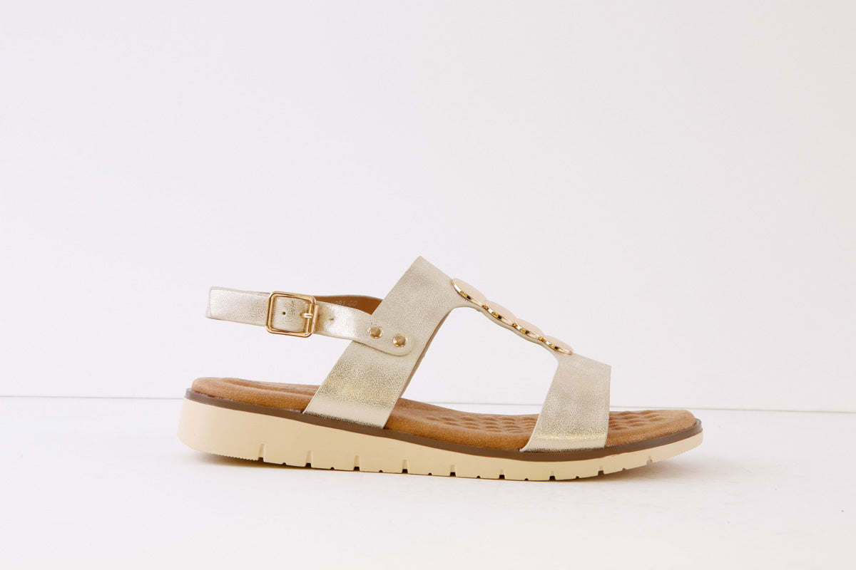 LUNAR - JLH291 NIXON FLAT STRAP FASHION SANDAL - GOLD