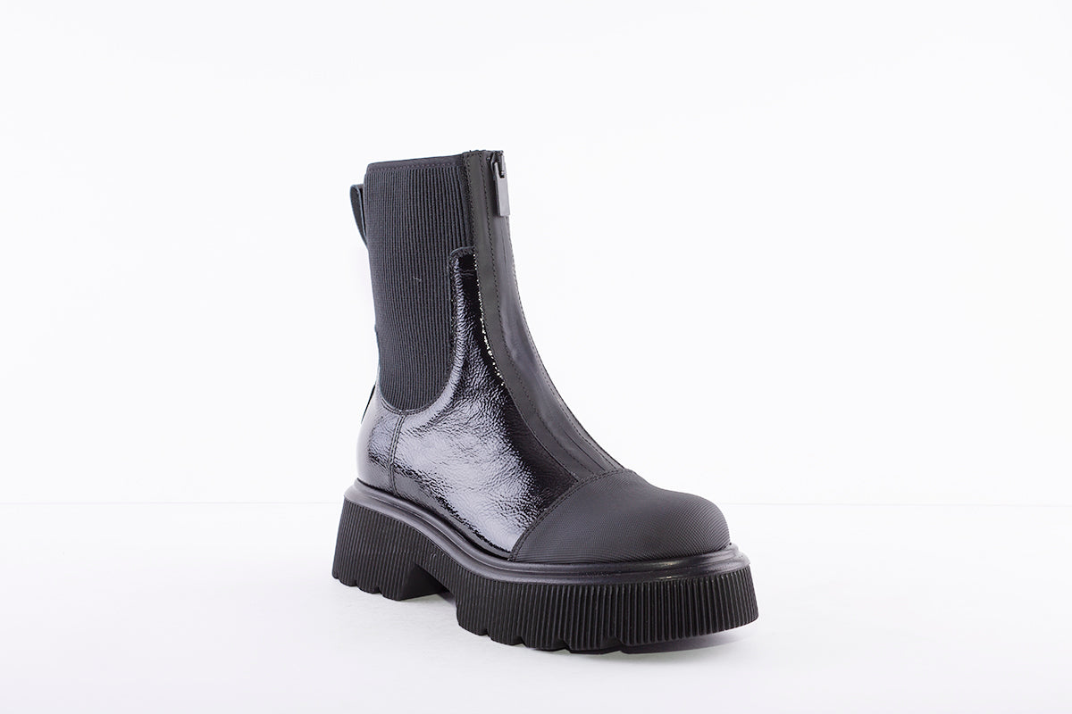 MARCO MOREO - A157 FASHION ZIP ANKLE BOOT - BLACK PATENT COMBI