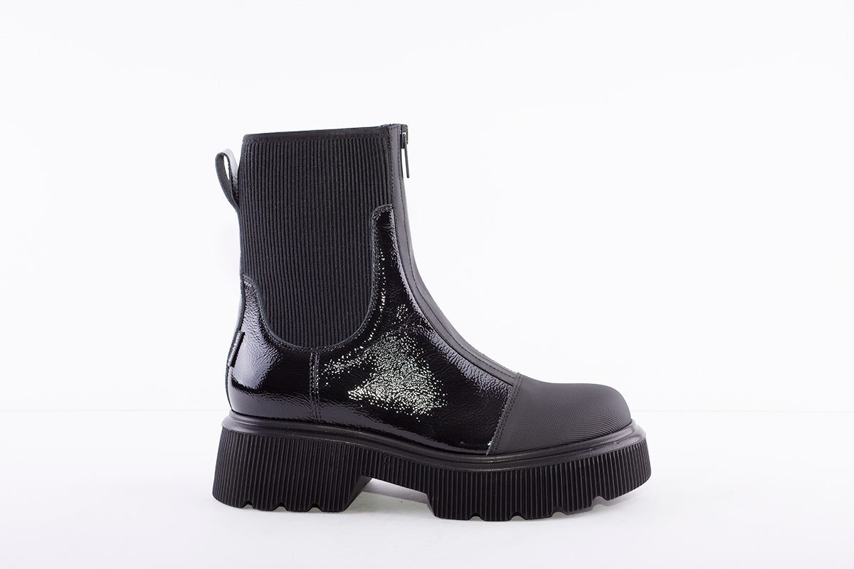 MARCO MOREO - A157 FASHION ZIP ANKLE BOOT - BLACK PATENT COMBI