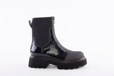 MARCO MOREO - A157 FASHION ZIP ANKLE BOOT - BLACK PATENT COMBI