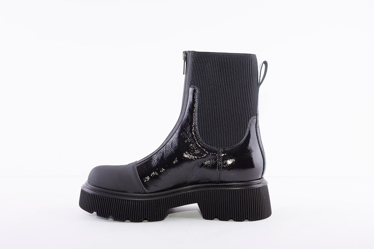 MARCO MOREO - A157 FASHION ZIP ANKLE BOOT - BLACK PATENT COMBI