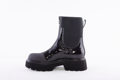 MARCO MOREO - A157 FASHION ZIP ANKLE BOOT - BLACK PATENT COMBI