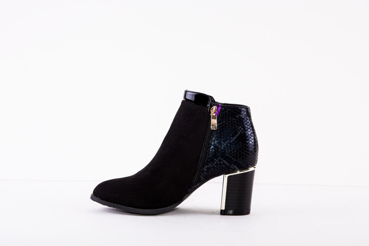 LOTUS REBECCA MEDIUM HEEL ANKLE BOOT - BLACK SUEDE