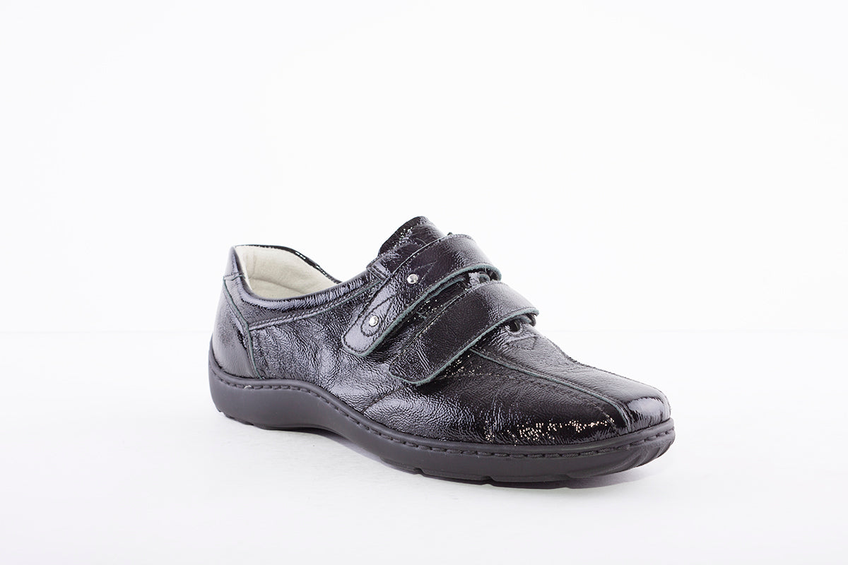 WALDLAUFER - 496301 HENNI-DOUBLE VELCRO SHOE - BLACK PATENT