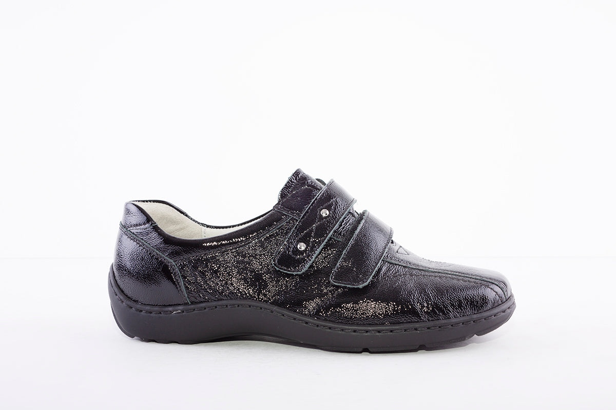 WALDLAUFER - 496301 HENNI-DOUBLE VELCRO SHOE - BLACK PATENT