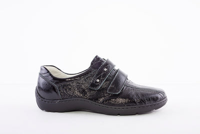 WALDLAUFER - 496301 HENNI-DOUBLE VELCRO SHOE - BLACK PATENT