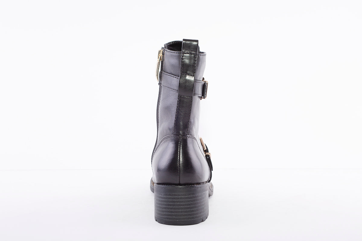 REGARDE LE CIEL - EMILY-28 LOW HEEL LACED ANKLE BOOT WITH GOLD TRIM - BLACK