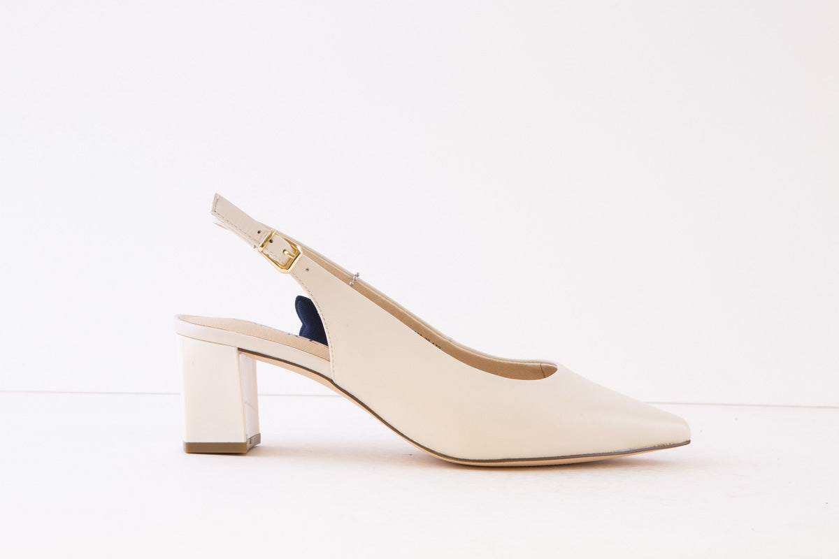 CAPRICE - 29605-170 MEDIUM BLOCK HEEL SLING-BACK SHOE - CREAM LEATHER