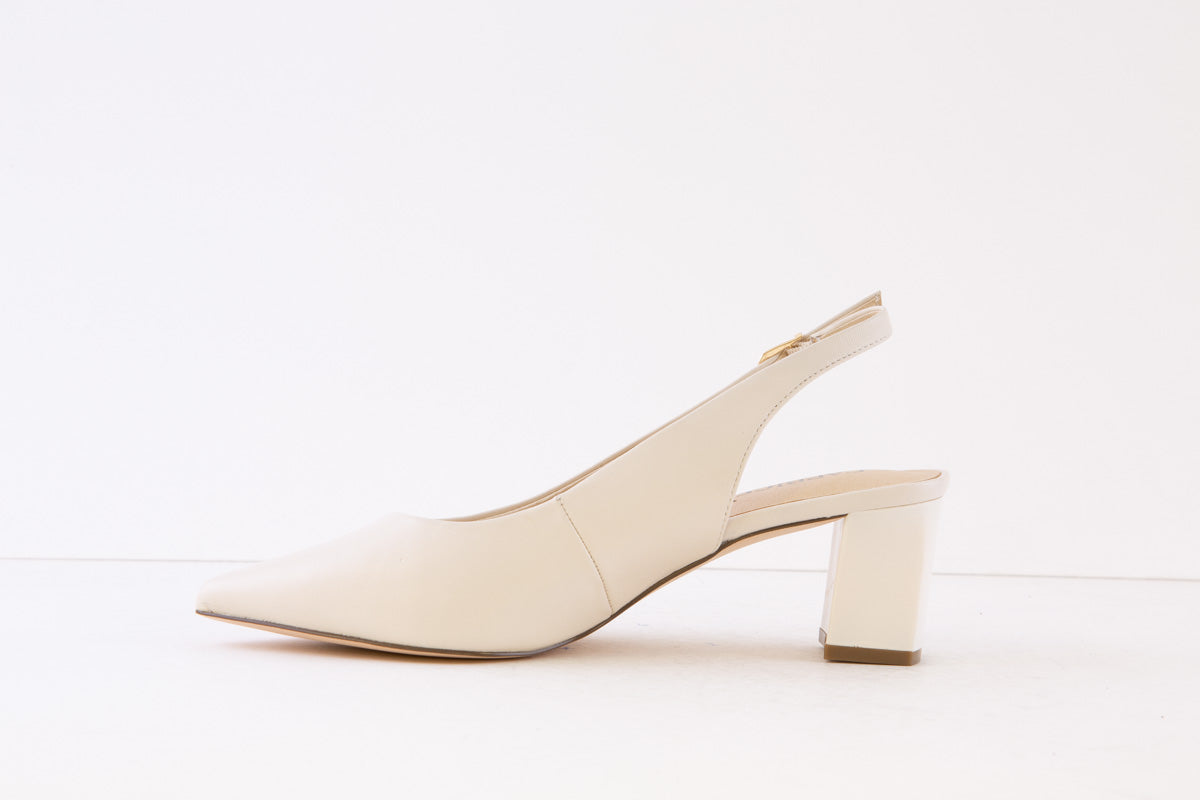 CAPRICE - 29605-170 MEDIUM BLOCK HEEL SLING-BACK SHOE - CREAM LEATHER