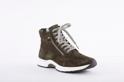 CAPRICE - 25221 LACED FASHION ANKLE BOOT WITH ZIP - OLIVE GREEN SUEDE