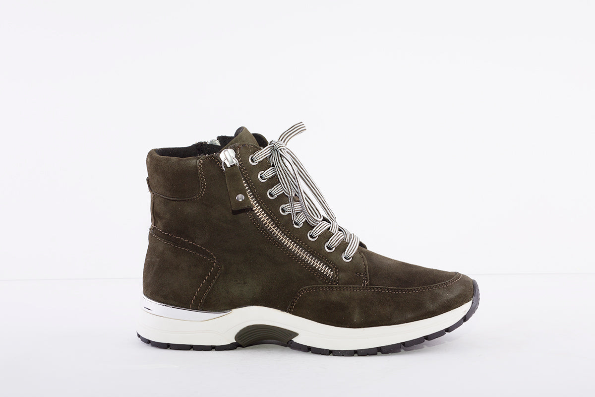 CAPRICE - 25221 LACED FASHION ANKLE BOOT WITH ZIP - OLIVE GREEN SUEDE