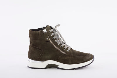 CAPRICE - 25221 LACED FASHION ANKLE BOOT WITH ZIP - OLIVE GREEN SUEDE