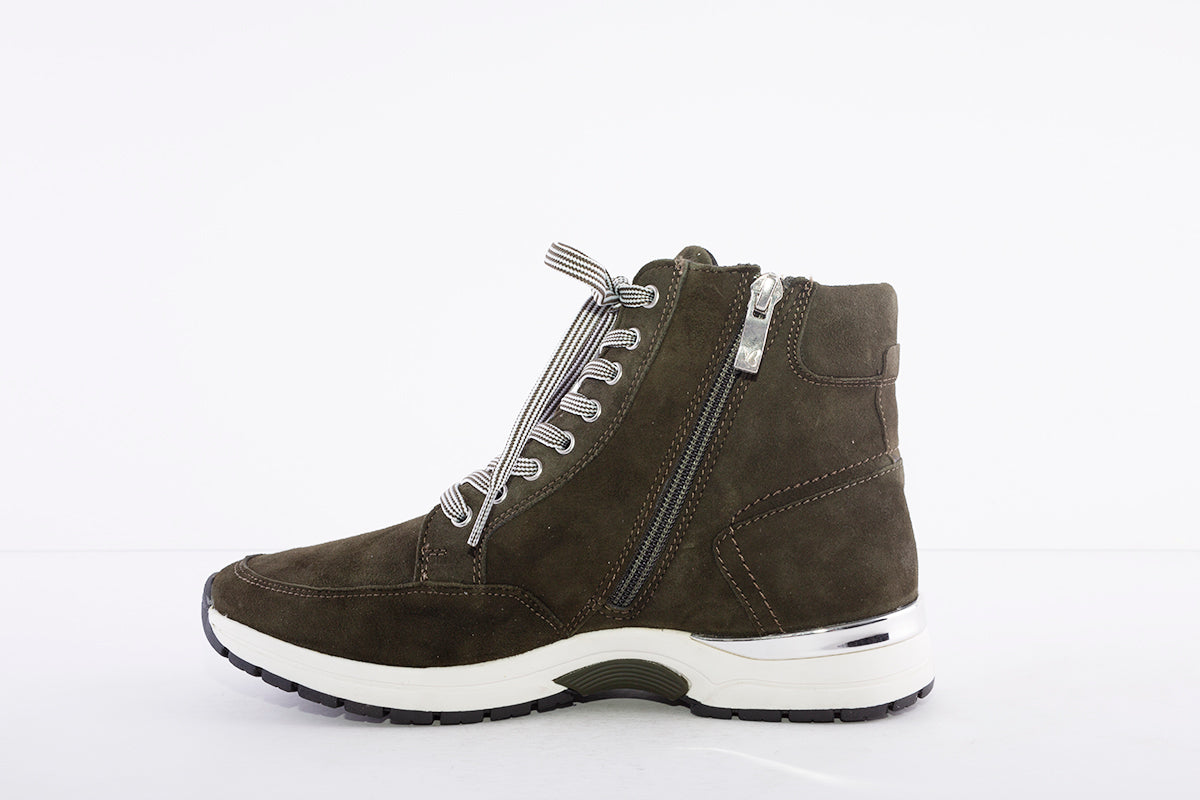CAPRICE - 25221 LACED FASHION ANKLE BOOT WITH ZIP - OLIVE GREEN SUEDE