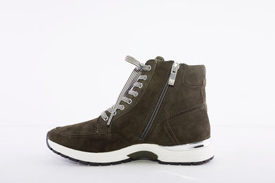 CAPRICE - 25221 LACED FASHION ANKLE BOOT WITH ZIP - OLIVE GREEN SUEDE