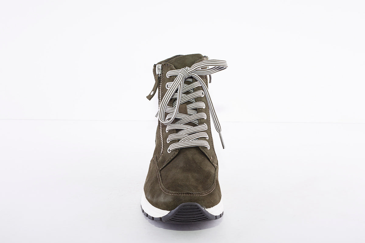 CAPRICE - 25221 LACED FASHION ANKLE BOOT WITH ZIP - OLIVE GREEN SUEDE