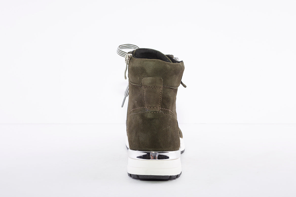 CAPRICE - 25221 LACED FASHION ANKLE BOOT WITH ZIP - OLIVE GREEN SUEDE