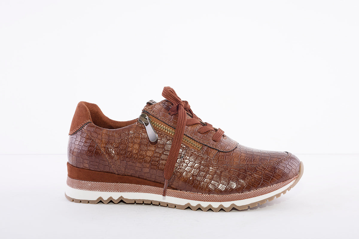 MARCO TOZZI - 23726 LACED FASHION SHOE WITH ZIP - BROWN CROC