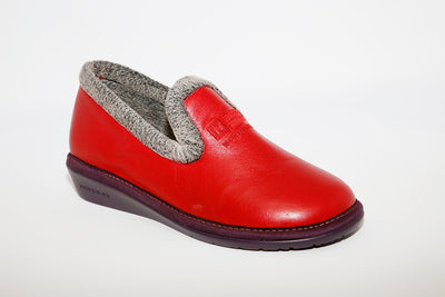 NORDIKA - 305 A LEATHER HOUSE SLIPPER RED/GREY