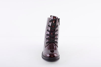 JANA - 25264 LOW HEEL LACED ANKLE BOOT WITH ZIP - WINE PATENT