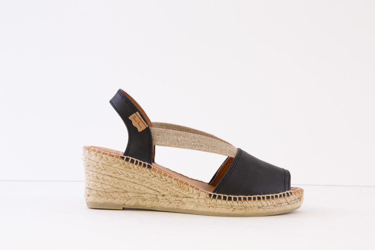 TONI PONS - TEIDE LOW WEDGE ELASTIC STRAP SANDAL - BLACK