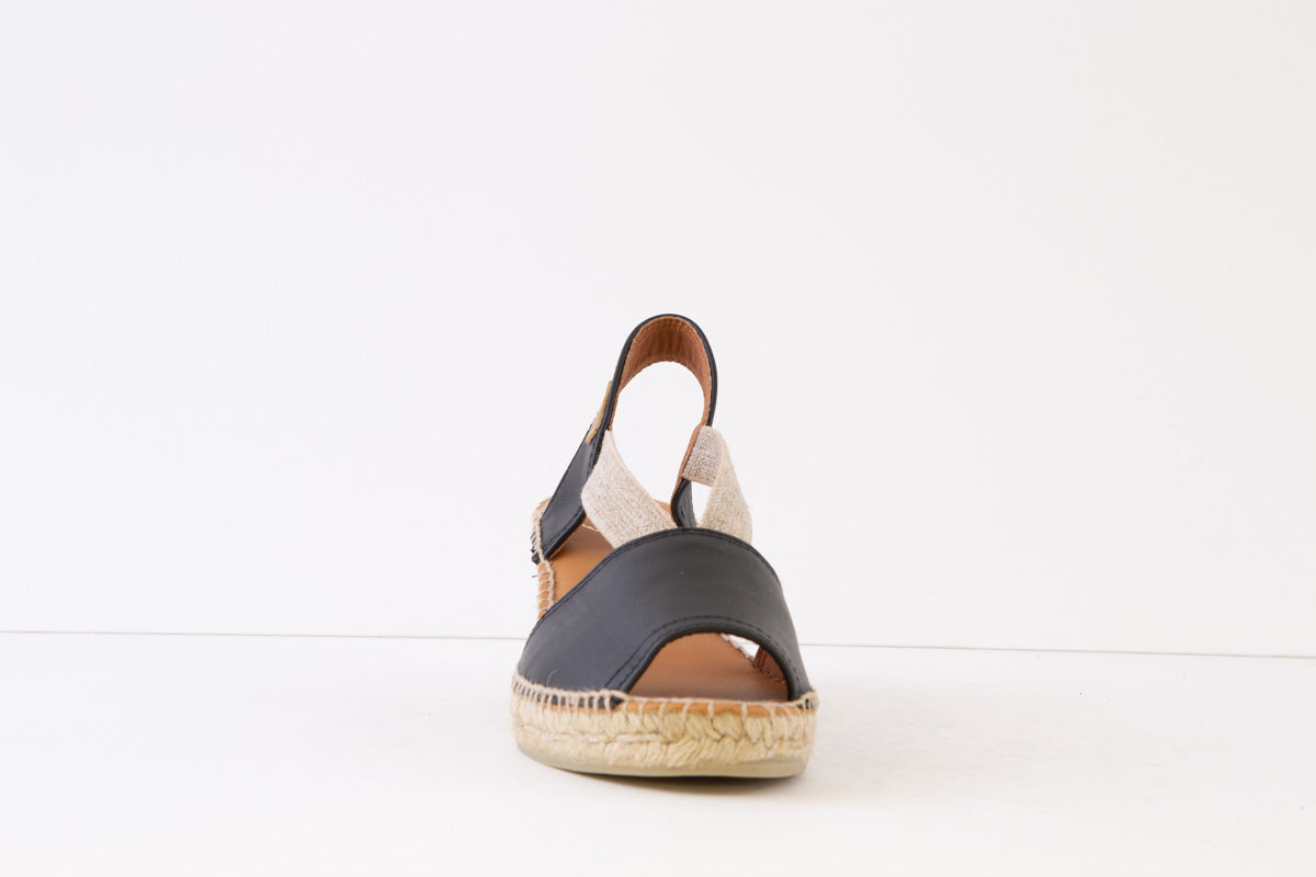 TONI PONS - TEIDE LOW WEDGE ELASTIC STRAP SANDAL - BLACK