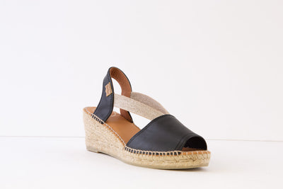 TONI PONS - TEIDE LOW WEDGE ELASTIC STRAP SANDAL - BLACK