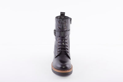 MARIA JAEN - 3042 LOW HEEL LACE (ZIP) FASHION ANKLE BOOT - BLACK LEATHER