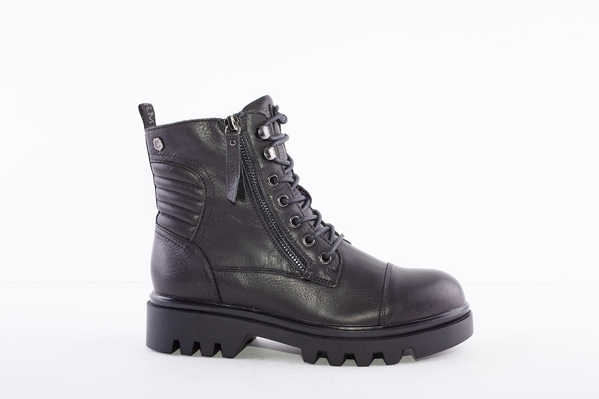 CARMELA - 67949 LOW HEEL LACE (ZIP) FASHION ANKLE BOOT - BLACK