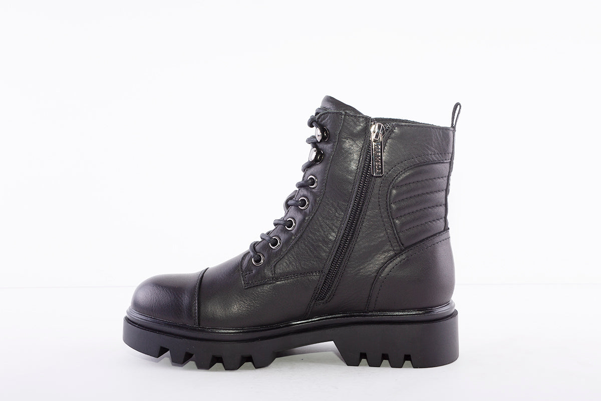 CARMELA - 67949 LOW HEEL LACE (ZIP) FASHION ANKLE BOOT - BLACK