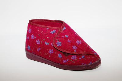 COMFYLUX - LS415D ANDREA VELCRO BOOTEE WASHABLE SLIPPER - WINE FLORAL