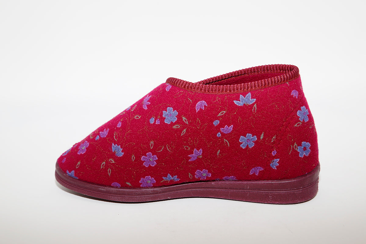 COMFYLUX - LS415D ANDREA VELCRO BOOTEE WASHABLE SLIPPER - WINE FLORAL