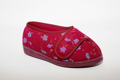 COMFYLUX - LS667D DAVINA SUPERWIDE VELCRO WASHABLE SLIPPER - WINE FLORAL