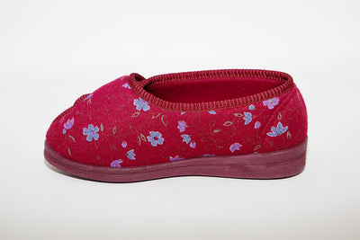 COMFYLUX - LS667D DAVINA SUPERWIDE VELCRO WASHABLE SLIPPER - WINE FLORAL